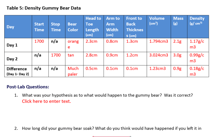 Gummy bear dissection lab answer key