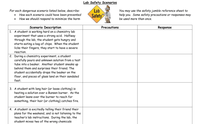 Lab safety scenarios worksheet answer key pdf