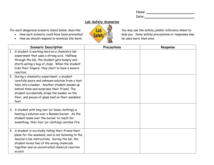 Lab safety scenarios worksheet answer key pdf