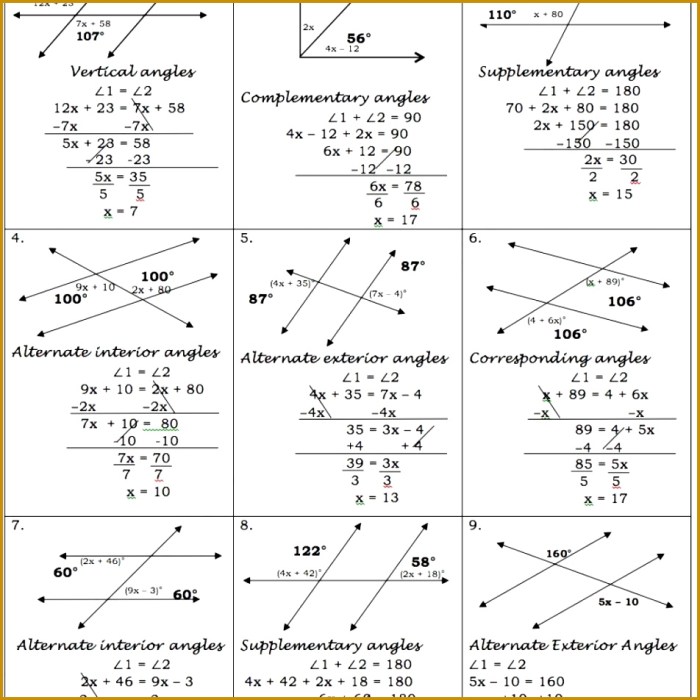 Parallel lines cut by two transversals worksheet