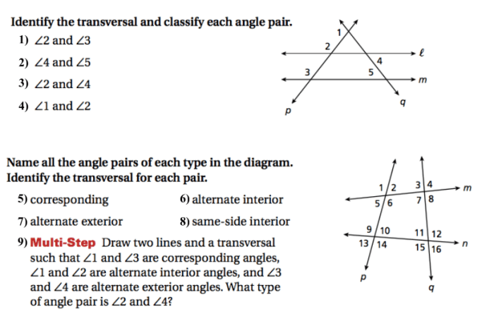 Lines parallel transversals cut two